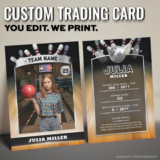 Aangepaste Bowling Trading Kaart, Moderne Bowler K Contactkaartje