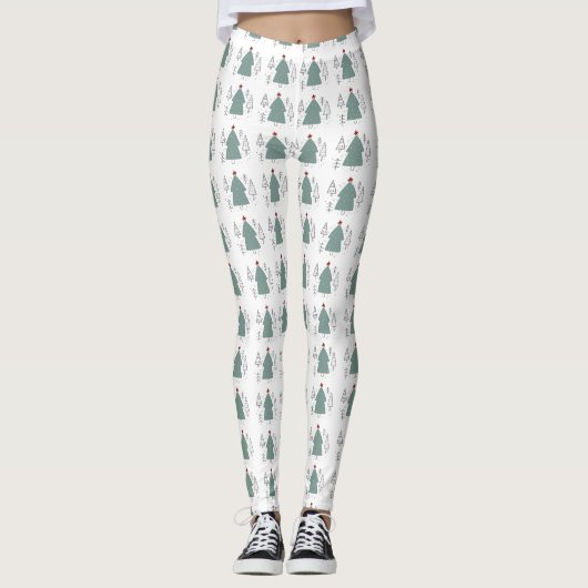 Aangepaste Branded Groene Zwarte Kerstboom Legging (Voorkant)
