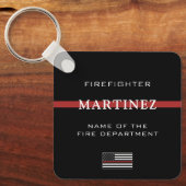 Aangepaste brandweerdienst met dunne rode lijn sleutelhanger (Voorkant)
