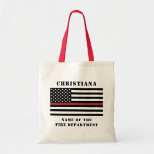 Aangepaste brandweerdienst met dunne rode lijn tote bag