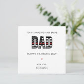 Aangepaste brandweerman vader vaderdag dunne rode  kaart (Staand voorkant)