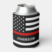 Aangepaste brandweervlag met rode lijn blikjeskoeler (Blikje Voorkant)