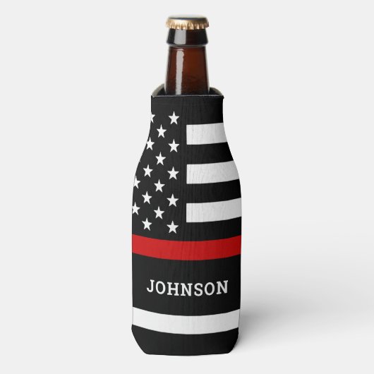 Aangepaste brandweervlag met rode lijn flesjeskoeler (Fles Voorkant)