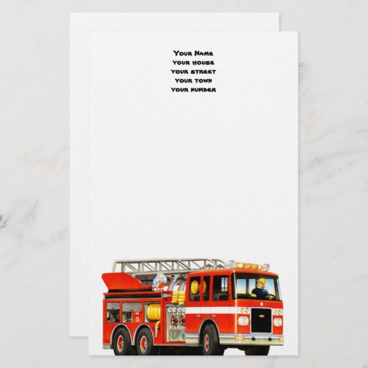 Aangepaste brandweerwagen briefpapier (Voorkant / Achterkant)