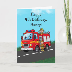 Aangepaste brandweerwagen verjaardagsfeestje voor kaart