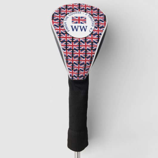 Aangepaste Britse UNION JACK Monogram DRIVER Golfheadcover (Voorkant)