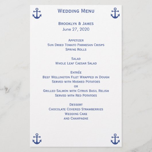 Aangepaste brochure in het menu Nautical Wedding (Voorkant)