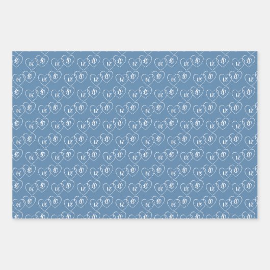 Aangepaste bruid & bruidegom Blauw & Wit Hart Char Inpakpapier Vel (Voorkant 3)