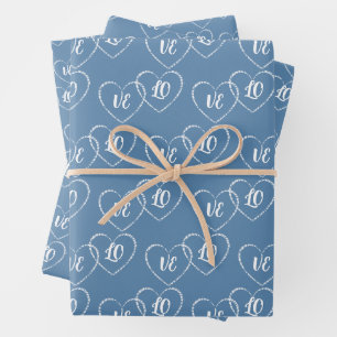 Aangepaste bruid & bruidegom Blauw & Wit Hart Char Inpakpapier Vel