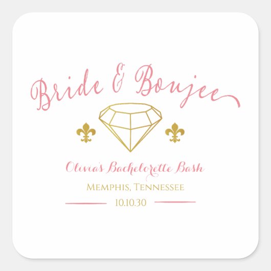 Aangepaste Bruid Luxe Diamant Verlovingsfeestje Vierkante Sticker (Voorkant)