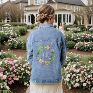 Aangepaste bruidsbloem waterverf wilde bloem boho denim jacket