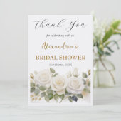 Aangepaste bruidsbruiloft Witte Rozen Dank je Bedankkaart (Staand voorkant)