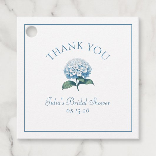 Aangepaste bruidsdouche Blauw Hydrangea Dank je we Bedankjes Labels (Voorkant)