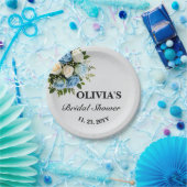 Aangepaste bruidsdouche Elegante blauwe en witte b Papieren Bordje (Feest)