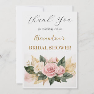 Aangepaste bruidsdouche roze bloemen Dank je wel Bedankkaart