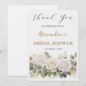 Aangepaste bruidsdouche witte rozen Dank je Bedankkaart (Voorkant / Achterkant)