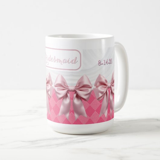 Aangepaste Bruidsmeisje Gift Roze Bow Coquette Koffiemok (Voorkant rechts)