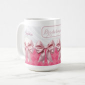 Aangepaste Bruidsmeisje Gift Roze Bow Coquette Koffiemok (Voorkant links)