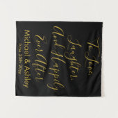Aangepaste bruiloft achtergrond zwarte gouden prop wandkleed (Voorkant (horizontaal))
