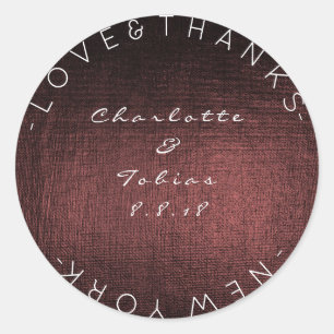 Aangepaste bruiloft Bedankt Metallic Bourgogne Mar Ronde Sticker