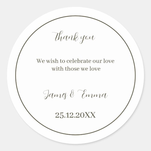 Aangepaste bruiloft eenvoudig groen ronde sticker (Voorkant)