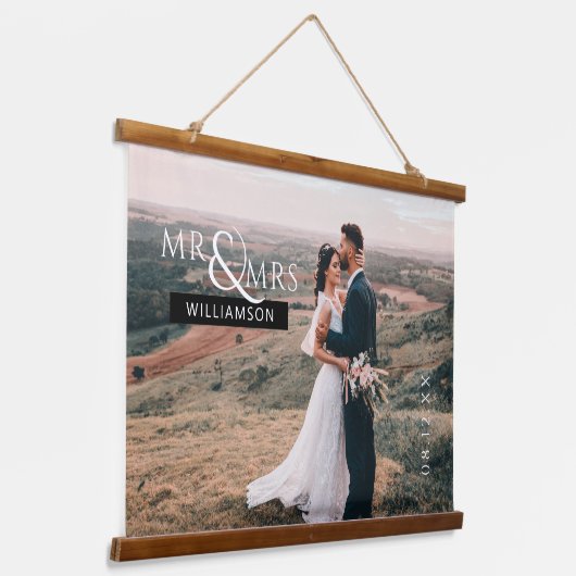 Aangepaste bruiloft Foto Art Print Hangend Wandkleed (Gebogen)
