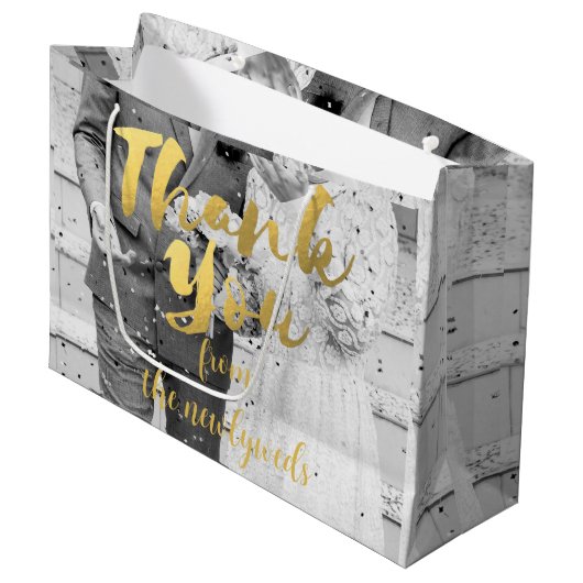 Aangepaste bruiloft foto dank u geschenk tas large cadeauzakje (Voorkant Gekanteld)