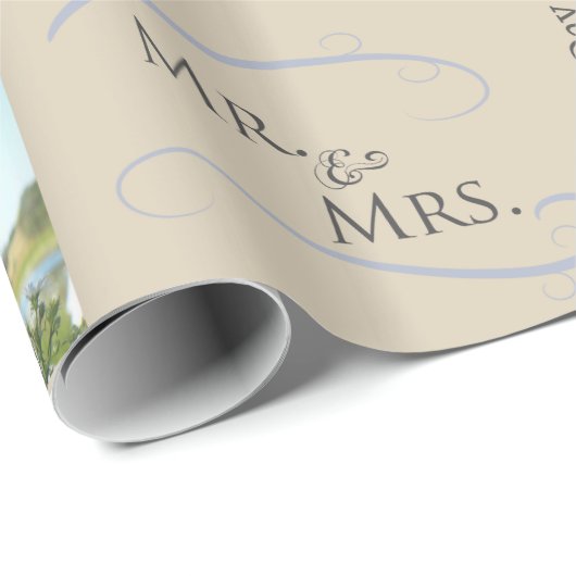 Aangepaste bruiloft foto-koulage met CustomText Cadeaupapier (Rol Hoek)