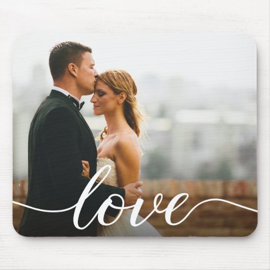 Aangepaste bruiloft foto Liefde script Muismat (Voorkant)