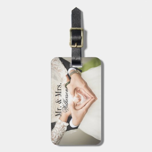 Aangepaste bruiloft Foto Monogram Bagagelabel (Voorkant verticaal)