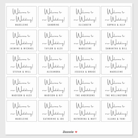 Aangepaste bruiloft gastnamen Zwart Wit Welkom Sticker (Vel)