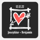 Aangepaste bruiloft: hart zwart en rood vierkante sticker (Voorkant)