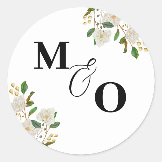 Aangepaste bruiloft Initiaal Sticker met bloemen (Voorkant)