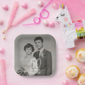 Aangepaste bruiloft jubileum foto Modern Papieren Bordje (Feest)