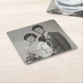 Aangepaste bruiloft jubileum foto Modern Vierkante Kartonnen Onderzetter (Schuin)