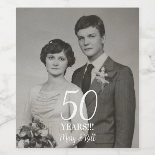 Aangepaste bruiloft jubileum foto Modern Wijn Etiket (Enkel label)