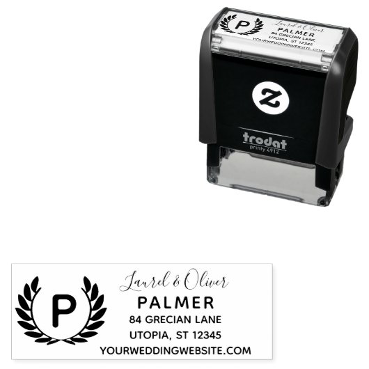 Aangepaste bruiloft laurier krans retour adres  zelfinktende stempel (In situ)