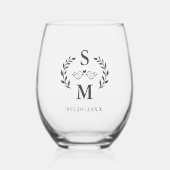 Aangepaste bruiloft Modern Monogram krans crest gr Wijnglas Zonder Voet (Voorkant)
