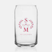 Aangepaste bruiloft monogram krans magenta rood blikvorm glas (Voorkant)