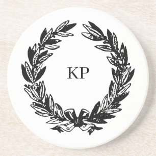 Aangepaste bruiloft Monogram Naam Krans Zandsteen Onderzetter