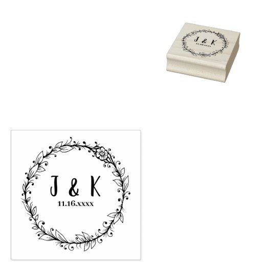 Aangepaste bruiloft monogram stempel, botanische k 	rubberstempel (Gestempeld)