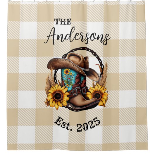 Aangepaste bruiloft naam en datum douchegordijn (Voorkant)