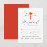 Aangepaste bruiloft RSVP Cards Rode libel