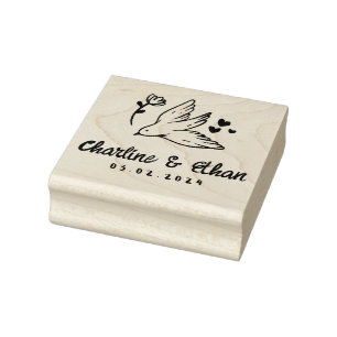 Aangepaste bruiloft Rubber Stempel met Vogel, Hart