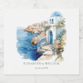 Aangepaste bruiloft Santorini Griekenland Sparkling Wijnetiket (Enkel label)