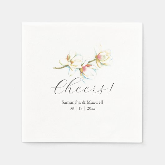 Aangepaste bruiloft servetten wit magnolia bloemen (Voorkant)