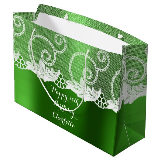 Aangepaste bruiloft verjaardag smaragd groen wit k large cadeautasje (Achterkant Gekanteld)