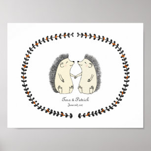 Aangepaste bruiloft voor paarse cute hedgel afdruk poster