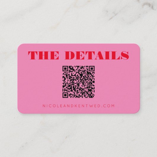 Aangepaste bruiloft website rood roze QR code deta Informatiekaartje (Voorkant)