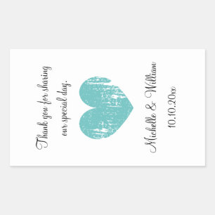 Aangepaste bruiloft wijnfles sticker met aqua hart